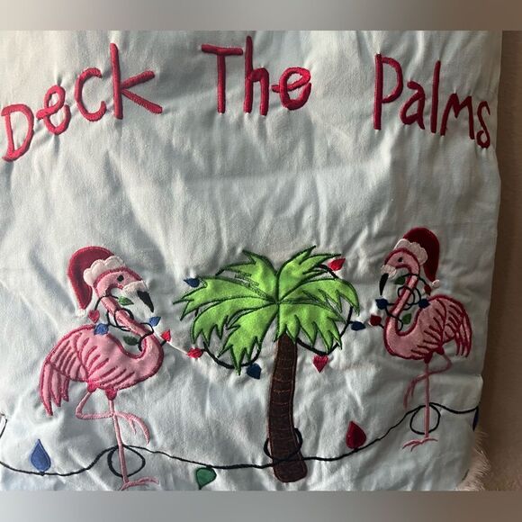 HOME COLLECTIONS SEASONS DESIGN LT. BLUE “DECK THE PALMS FLAMINGO TREE SKIRT~NWT - Picture 3 of 6